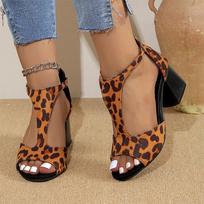 Fashion Leopard Women High Heels Sandals Summer New Open Toe Chunky Shoes 2024 Fashion New Elegant Shoes Dress Pumps Trend Lady Zapatos 44 leopardas