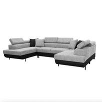 Kampinė sofa U formos su miegojimo funkcija ADI, sidabrinė/juoda