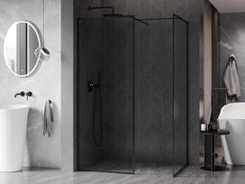 Mexen Kioto-F dušo sienelė Walk-in su rėmu 135 x 120 cm, permatoma 8 mm, juoda - 800-135-202-04-70-120