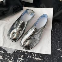 Burst Silver Tabi Ninja Shoes Women Split Toe Flats Trotters Mocasines Mujer Solid PU Leather Loafers Femmes Slip on Slides 37