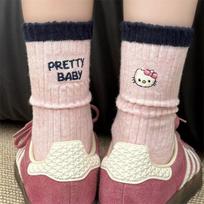 1 Pair Dopamine Personalized Trendy Kt Cat Stockings Kawaii Cartoon Hello Kitty Mid Length Socks Girls Gifts rožinė