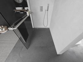 Mexen Kioto+ L dušo sienelė su lentyna Walk-in 65 x 200 cm, permatoma, šlifuotas nikelis - 800-065-123-97-00