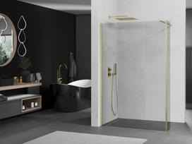 Mexen Kioto dušo sienelė Walk-in 145 x 30 cm, skaidri, auksinė matinė - 800-145-212-55-00-030