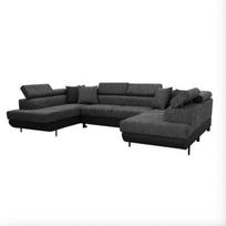 Kampinė sofa U formos su miegojimo funkcija ADI, pilka/juoda