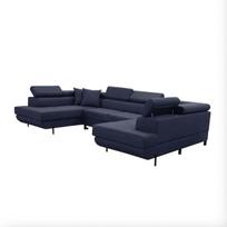 Kampinė sofa U formos su miegojimo funkcija EDI, tamsiai mėlyna