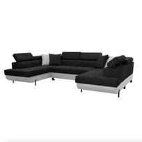 Kampinė sofa U formos su miegojimo funkcija ADI, juoda/balta