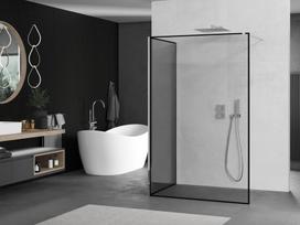 Mexen Kioto dušo sienelė Walk-in 90 x 80 cm, juodas rėmas, chromas - 800-090-212-01-70-080