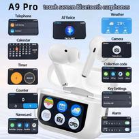 Bluetooth 5.3 A9pro Active Noise Cancelling Headphones Smart Color LCD Screen Super Long Battery Life Wireless Earbuds Black balta