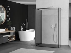 Mexen Kioto dušo sienelė Walk-in 140 x 120 x 30 cm, juodas rėmelis, balta - 800-140-120-221-20-70-030
