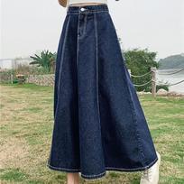 WTEMPO Moteriški A linijos džinsiniai sijonai Gatvės drabužiai Laisvi laisvalaikio vasaros korėjietiško stiliaus elastingas aukšto juosmens klasikinis senovinis mėlynas sijonas S tamsiai mėlyna spalva