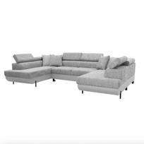 Kampinė sofa U formos su miegojimo funkcija ADI, sidabrinė/balta
