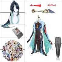 Game  Liyue Xianyun Cloud Retainer Cosplay Costume Dress Wig Chinese Style L-(Full set+wig)