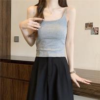 Korean Style Cotton Sling Vest with Built-In Bra - Backless Tube Top One Size viržių pilka spalva