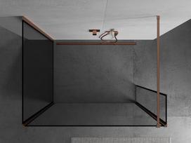 Mexen Kioto dušo sienelė Walk-in 100 x 90 x 40 cm, juodas rėmas, šlifuota varis - 800-100-090-221-65-70-040