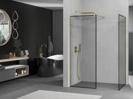 Mexen Kioto dušo sienelė Walk-in 120 x 90 cm, juodas rėmelis, auksinė - 800-120-202-50-70-090