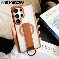 KEYSION Magnetic Phone Case for Samsung Galaxy S23 S24 25 Ultra Translucent Matte Silicone+PC Upright Kickstand Shockproof Back Cover for Galaxy S25 chaki