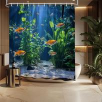 Underwater Oasis Shower Curtain - Tropical Aquarium with Vibrant Fish Hanging on Living Room Wall, Bedroom Decoration W90XH180cm