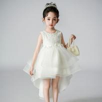 Girls Trailling Tulle Mesh Princess Dress Kids Formal Party Gown 110cm balta