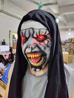 LED Glowing Red Eyes Horror Demon Mask Zombie Latex Full Head Mask Hood Scary Costume Party Cosplay Haunted Scare Prank Props