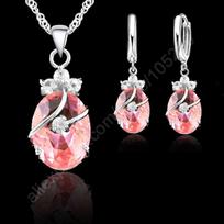 Charming 925 Silver Austrian Crystal Water Drop Pendant Necklace Earrings Sets For Women Wedding Jewelry Sets