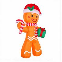 7.9ft Xmas Inflatable Gingerbread Man with Candy Cane Gift Box Blow Up Yard Decoration with Lights for Party Outdoor