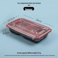 Red & Black Disposable Two-Compartment Bento Lunch Boxes (100-Pack)