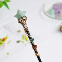 Crystal Ball Crystal Magic Wand Halloween Prop Magic Scepter Handcrafted Fairy Stick  Women Girls Star green