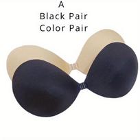 2 poros lipnių liemenėlių, nematomi be petnešėlių, poli-silikoniniai lipnūs liemenėlių moterims atvirai nugarai suknelėms A ,Skin+Black