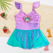 2026 New Children's One-piece Swimsuit for Small and Medium-sized Children Cross-border Baby Girl Dress Summer Foreign Trade Girls' Swimsuit Wholesale 90 violetinė