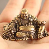 Pure Copper Maitreya Buddha Small Statue Feng Shui Ornament Home Decoration ONESIZE