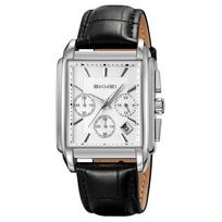 SKMEI Square Black Leather Stylish Luxury Silver Watch for Men Men's Watch, Strap, Chronograph, Waterproof, Analog, Business/Casual, Gentleman's