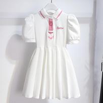 Fashion Sweet Little Girls Short Sleeve Pleated Princess Kids Dress 100cm balta