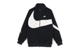 Nike Big Swoosh dvipusis pliušinis striukė (Azijos dydis) Juoda balta S