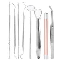 8pcs   set Dental Tartar Scaler Teeth Pick Teeth Tartar Scraper Mouth Mirror Flashlight