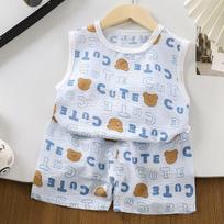Kids Casual Sleeveless Vest And Shorts Thin Summer Two Piece Set For Boys And Girls 80cm mėlyna