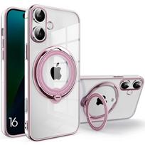 Coque pour iphone 16, protection silicone anti-rayures slim avec support magnétique rotatif - rose