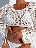 European & American Women's Long Sleeve Crew Neck Hollow Knit Pullover Sweater Beach Cover-up Extra Large balta