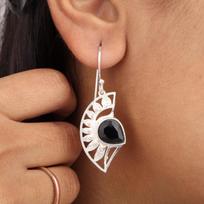 Black Onyx Gemstone Silver Pretty Designer Earring 1.5  , 925 Sterling Silver Jewelry, July Birth-Stone Jewelry, Onyx Wedding Earring For Her CE-26-17