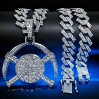 Fully Diamond-encrusted Cuban Chain Pendant, Denver Nuggets Logo Diamond-inlaid Necklace, Men's Personalized Hip-hop Jewelry in Stock
