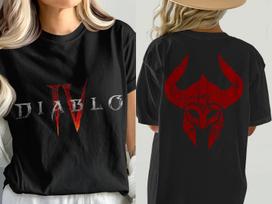Barbarian Diablo 4 T Shirt Distressed Helmet Front Back Print Gamer Tee XL