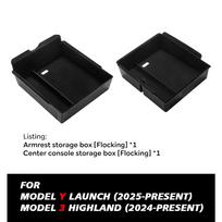 fwujn6 For Tesla New Model Y Juniper Launch 2025 Model 3 Highland 2024 Front Rear Center Console Armrest Hidden Storage Box Watercup