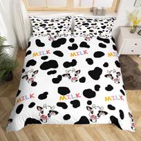Carton Milk Cow Soft Duvet Cover Ful King Lovely Farm Animal Beding Set Strawbery Flowers Print Warm Comforter Cover Farmhouse Decor 120*200cm Single