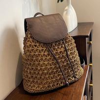 Vasaros moteriškos raištelės šiaudinė kuprinė Dieninė audimo pečių krepšys maža kuprinė Mochila 32cm*14cm*33cm ruda