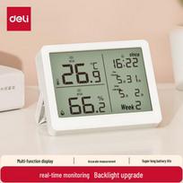 Deli LCD Digital Indoor Thermometer Hygrometer with Alarm Clock