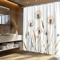 1Pc Dandelion And Weeds Shower Curtain - Watercolor Style With 12 Hooks, 70X70 Inches, Minimalist Natural Bathroom Decor, Hand W60H190(CM)-1 Pcs
