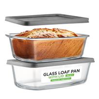 1set Glass Loaf Pan Set with Lids - Stackable 1.9 QT/ 62oz Glass Bread Baking Dishes - Food Storage Containers + Airtight Lids, Oven & Microwave Safe 1set
