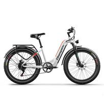 Shengmilo MX06 26  riebių padangų elektrinis dviratis su Bafang 1000W varikliu, Samsung 48V 17.5Ah baterija, Shimano 7 pavarų, 42KM/H maksimalus greitis, 80Nm sukimo momentas, 90KM PAS nuvažiuojamas atstumas 48V 1000W 17.5Ah balta