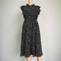 Vasaros tašku spausdinta šifoninė suknelė su peteliškės rankovėmis raukiniai vidutinio ilgio S-XL L juoda