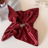 Retro High-end Glittering Diamond Square Scarf Satin Large Hairband for Styling Hair with A Twist - Hair Tie raudona
