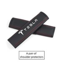 DHKOR1 Leather Car Headrest Neck Pillow Seatbelt Shoulder Pad Interior Accessories For Tesla Model 3 Model S X Model Y Roadster SpaceX